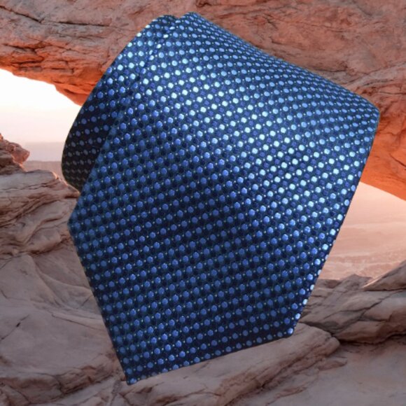 $840 New BRIONI Navy Aqua Blue Geometric Medallion Handmade Italy Silk Neck Tie - Picture 3 of 14